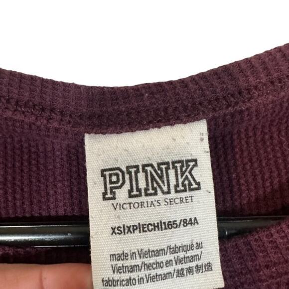 Victoria's Secret Maroon Long Sleeve Waffle Knit Athletic T-Shirt Women Sz XS - Picture 6 of 7